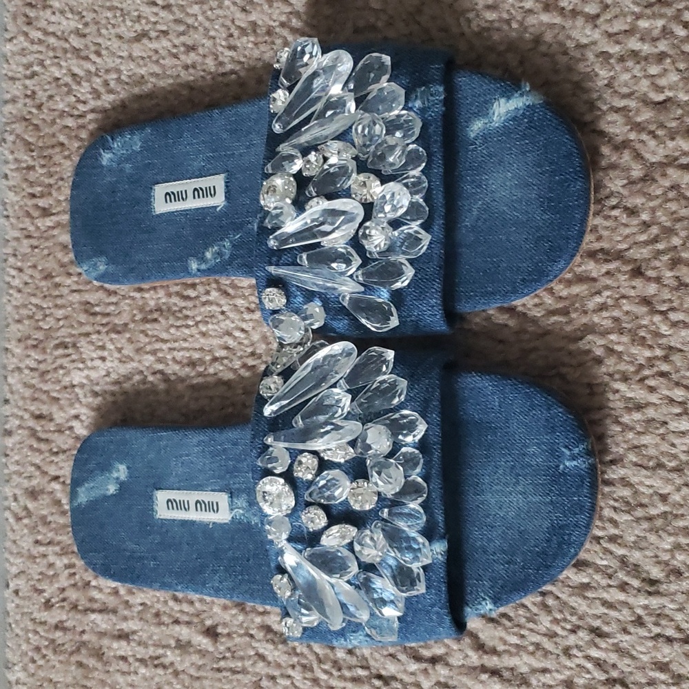 Miu Miu - Denim Crystal Sandals